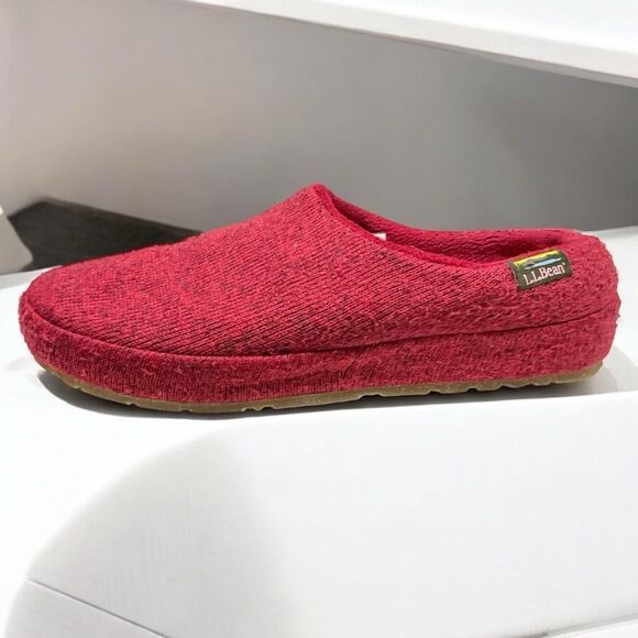 L.L. BEAN Knit Fleece Slippers Mules Women’s Size 7M Shoes Red Slip On - Picture 1 of 11